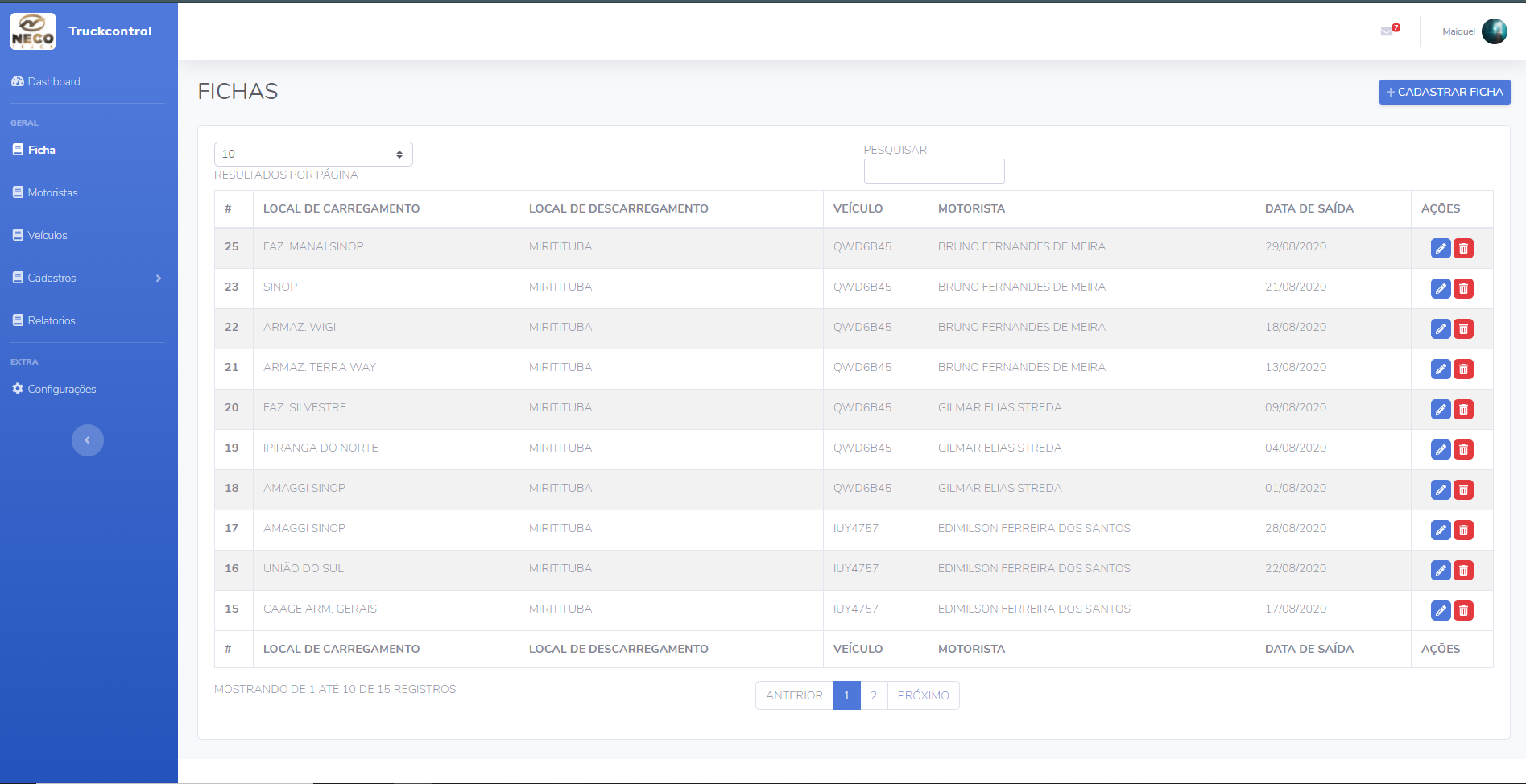 TruckControl - Fichas de Viagem
