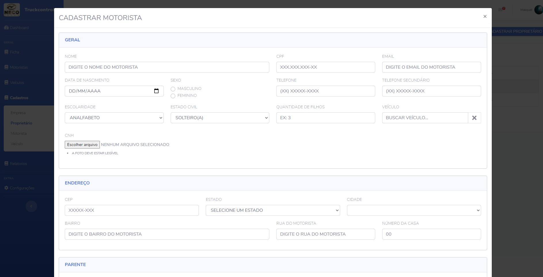 TruckControl - Cadastro de Motoristas