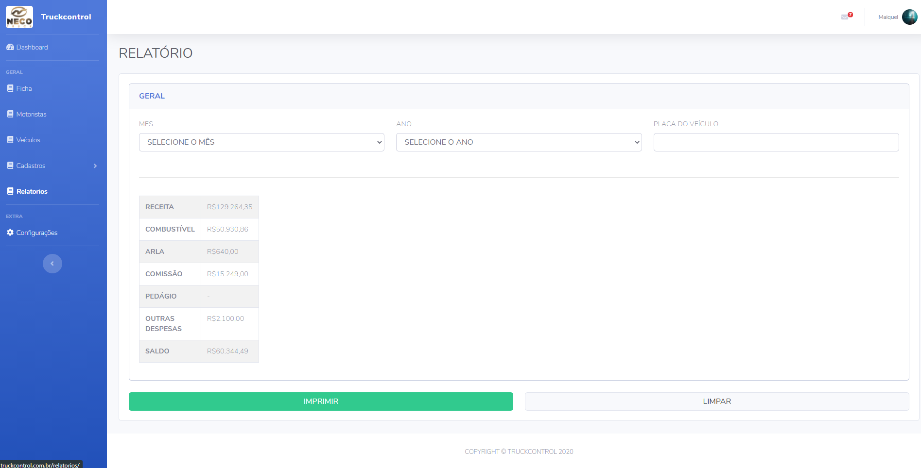TruckControl - Relatório Financeiro